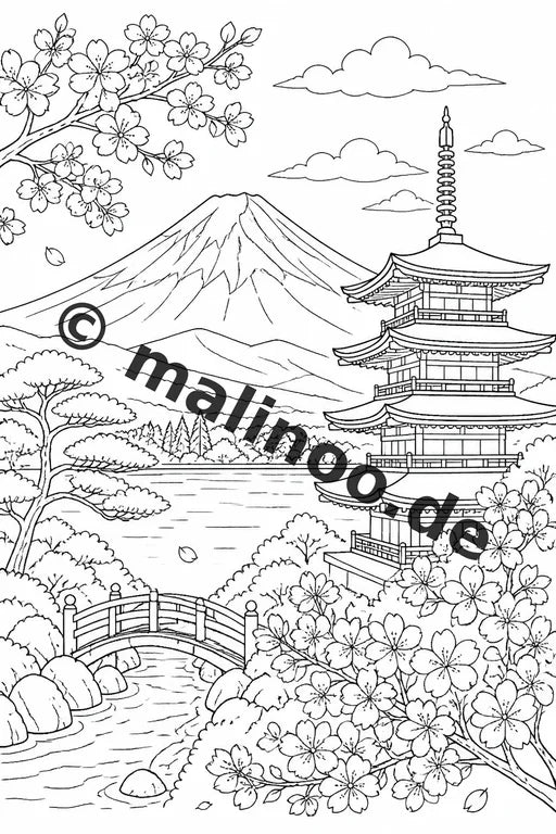 Japan Malbuch 20 Ausmalbilder gedruckt, ungebunden – Vorschaubild 1