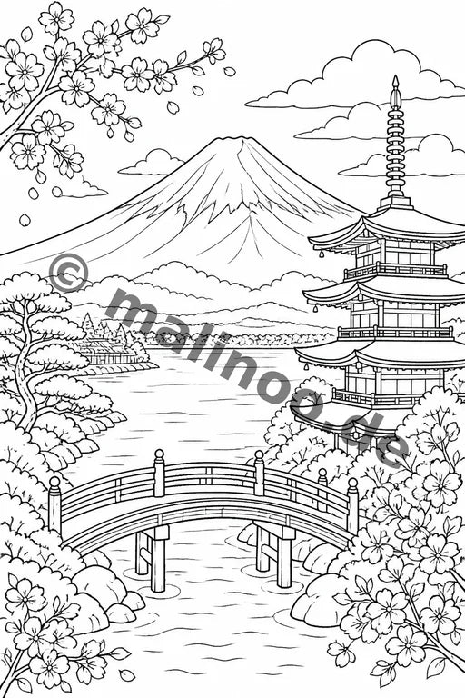 Japan Malbuch 20 Ausmalbilder gedruckt+lose – Vorschaubild 1