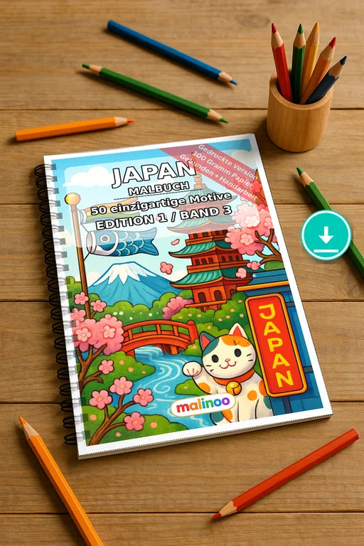 Japan Malbuch 50 Ausmalbilder PDF Download digital – Mockup-Ansicht