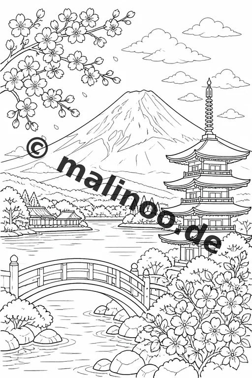 Japan Malbuch 50 Ausmalbilder gedruckt und gebunden – Vorschaubild 1