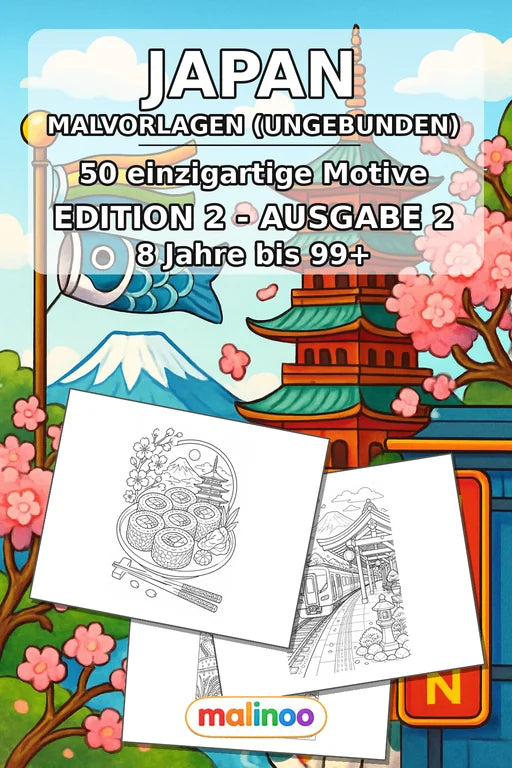 Japan Malbuch 50 Ausmalbilder gedruckt, ungebunden – Cover