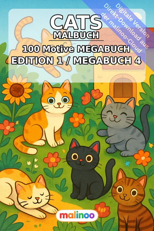 Katzen Malbuch 100 Ausmalbilder PDF Download digital – Cover