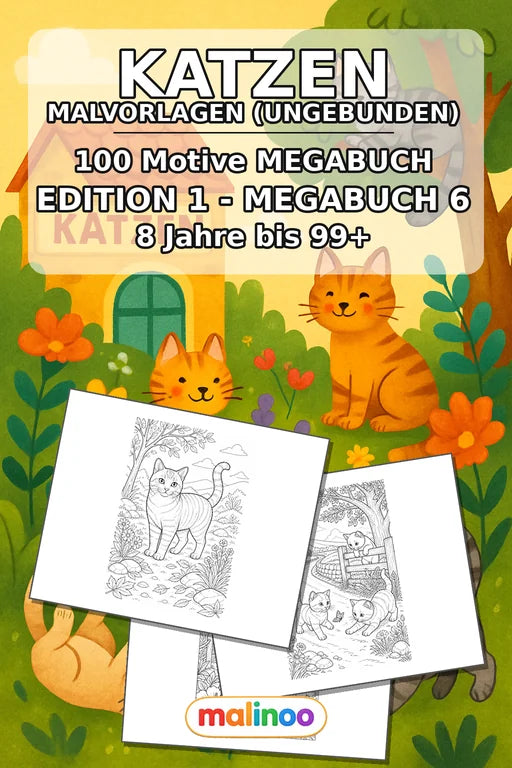 Katzen Malbuch 100 Ausmalbilder gedruckt+lose – Cover