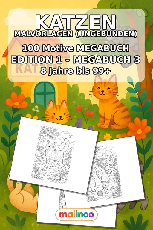 Katzen Malbuch 100 Ausmalbilder gedruckt+lose – Cover