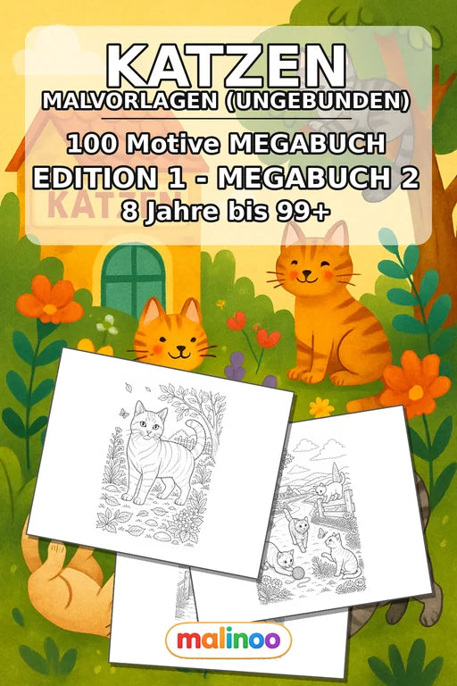 Katzen Malbuch 100 Ausmalbilder gedruckt+lose – Cover
