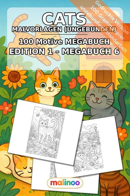 Katzen Malbuch 100 Ausmalbilder gedruckt, ungebunden – Cover