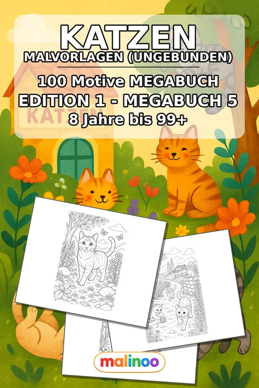 Katzen Malbuch 100 Ausmalbilder gedruckt+lose – Cover
