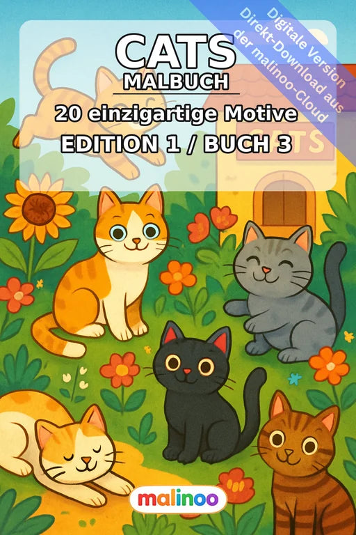 Katzen Malbuch 20 Ausmalbilder PDF Download digital – Cover