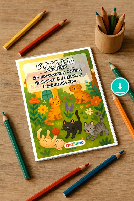 Katzen Malbuch 20 Ausmalbilder PDF Download – Mockup-Ansicht