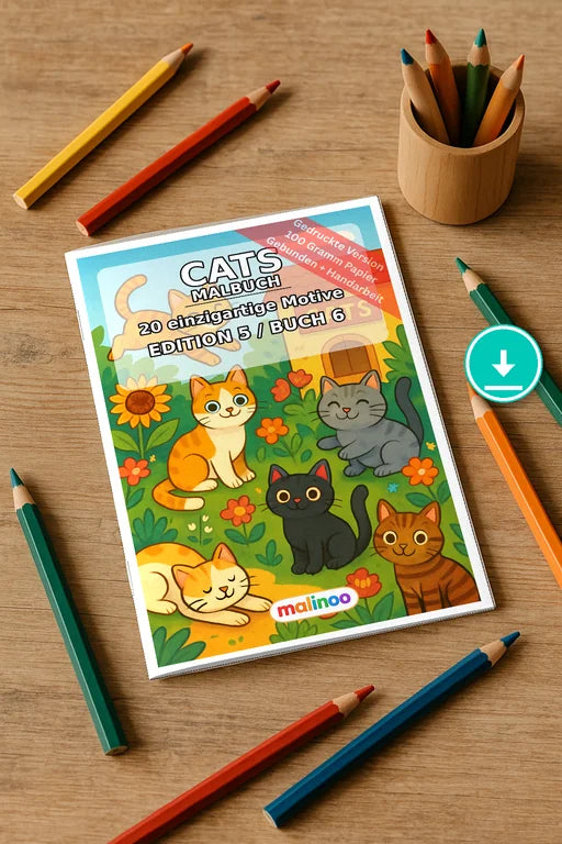 Katzen Malbuch 20 Ausmalbilder PDF Download digital – Mockup-Ansicht