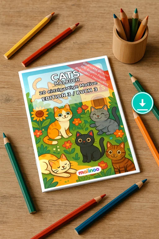 Katzen Malbuch 20 Ausmalbilder PDF Download digital – Mockup-Ansicht