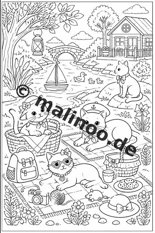 Katzen Malbuch 20 Ausmalbilder PDF Download digital – Vorschaubild 2