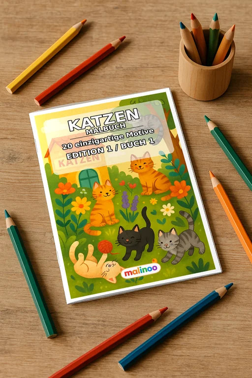 Katzen Malbuch 20 Ausmalbilder gedruckt und gebunden – Mockup-Ansicht