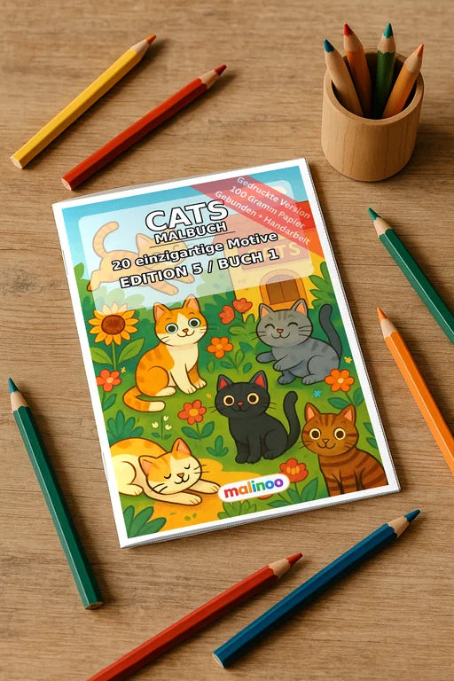 Katzen Malbuch 20 Ausmalbilder gedruckt und gebunden – Mockup-Ansicht