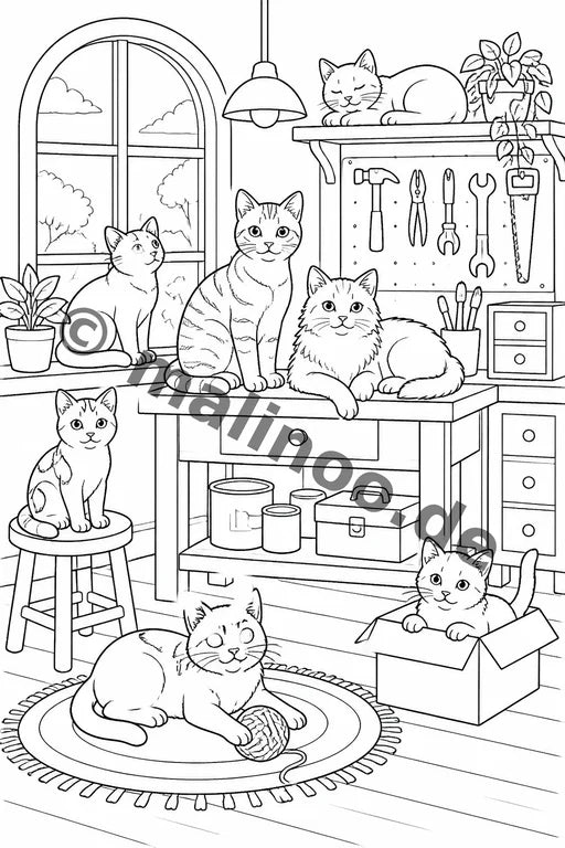 Katzen Malbuch 20 Ausmalbilder gedruckt+gebunden – Vorschaubild 4