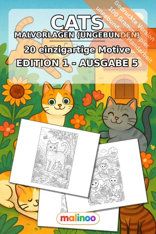 Katzen Malbuch 20 Ausmalbilder gedruckt, ungebunden – Cover
