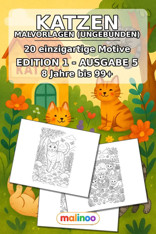 Katzen Malbuch 20 Ausmalbilder gedruckt+lose – Cover