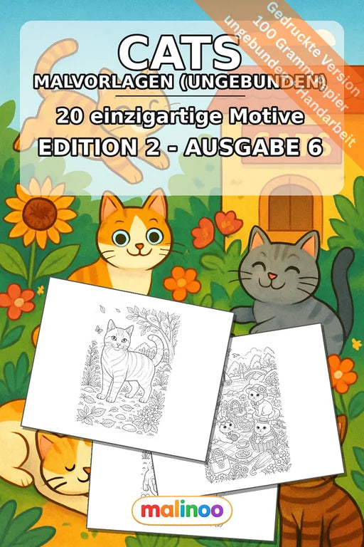 Katzen Malbuch 20 Ausmalbilder gedruckt, ungebunden – Cover