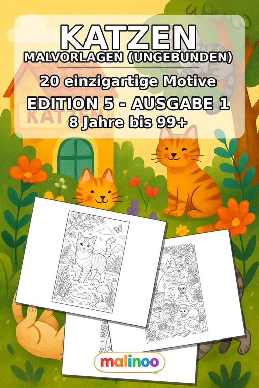 Katzen Malbuch 20 Ausmalbilder gedruckt+lose – Cover