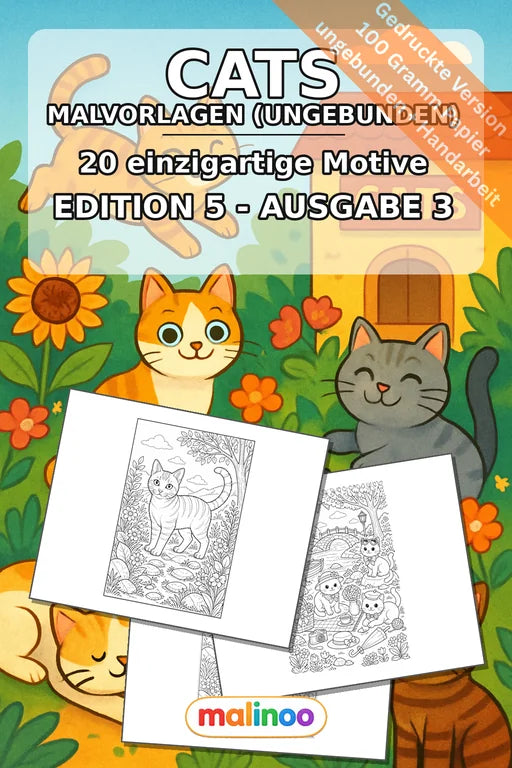 Katzen Malbuch 20 Ausmalbilder gedruckt, ungebunden – Cover