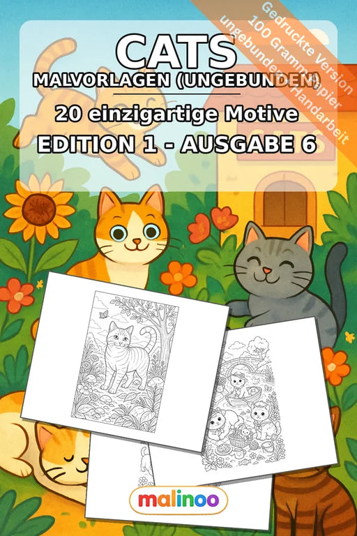 Katzen Malbuch 20 Ausmalbilder gedruckt, ungebunden – Cover