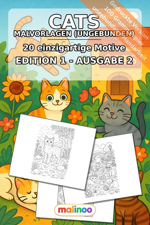 Katzen Malbuch 20 Ausmalbilder gedruckt, ungebunden – Cover