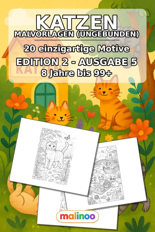 Katzen Malbuch 20 Ausmalbilder gedruckt+lose – Cover