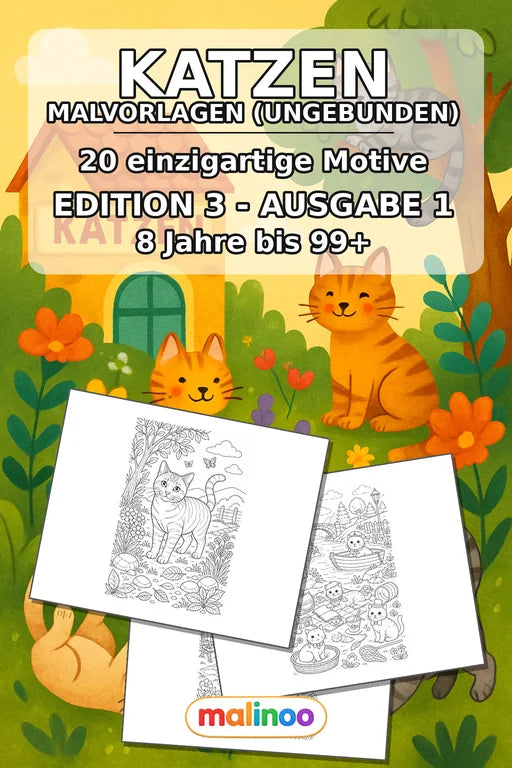 Katzen Malbuch 20 Ausmalbilder gedruckt+lose – Cover