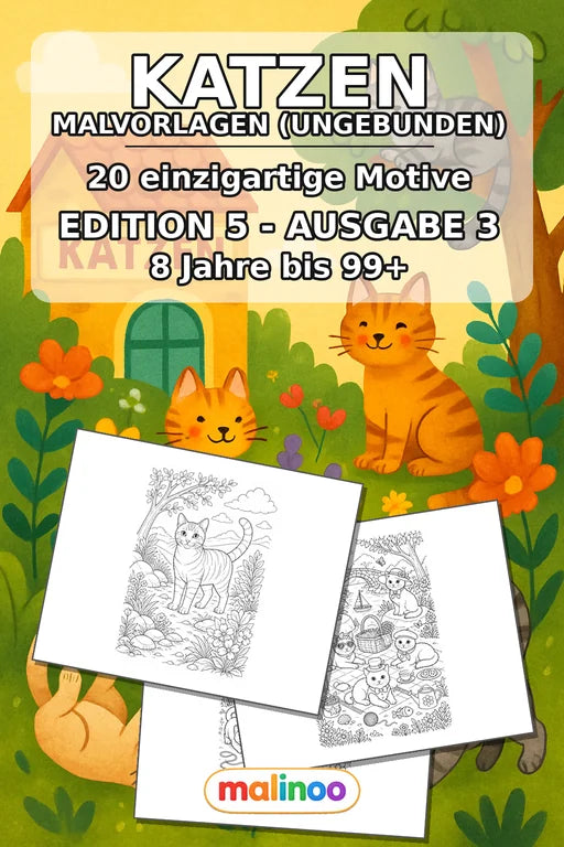 Katzen Malbuch 20 Ausmalbilder gedruckt+lose – Cover