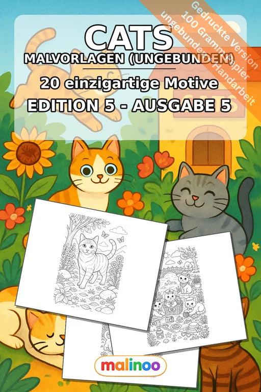 Katzen Malbuch 20 Ausmalbilder gedruckt, ungebunden – Cover