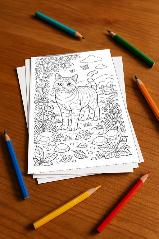Katzen Malbuch 20 Ausmalbilder gedruckt+lose – Mockup-Ansicht