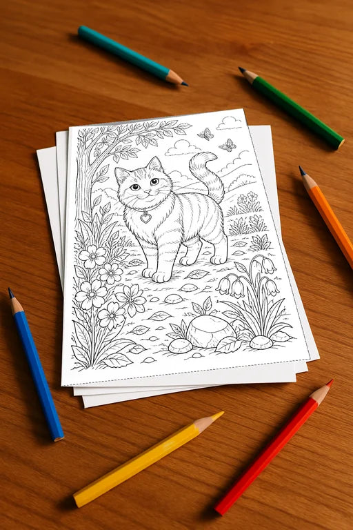 Katzen Malbuch 20 Ausmalbilder gedruckt+lose – Mockup-Ansicht