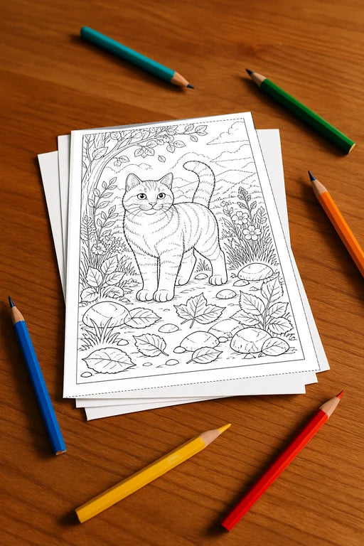 Katzen Malbuch 20 Ausmalbilder gedruckt+lose – Mockup-Ansicht