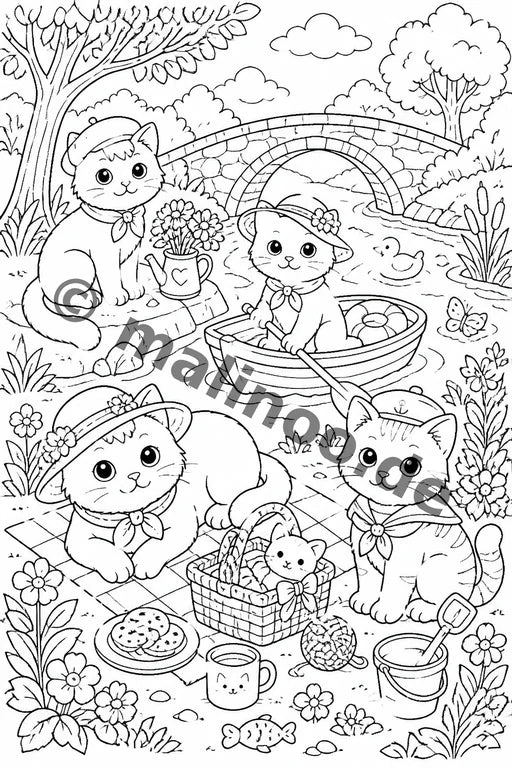 Katzen Malbuch 20 Ausmalbilder gedruckt+lose – Vorschaubild 2