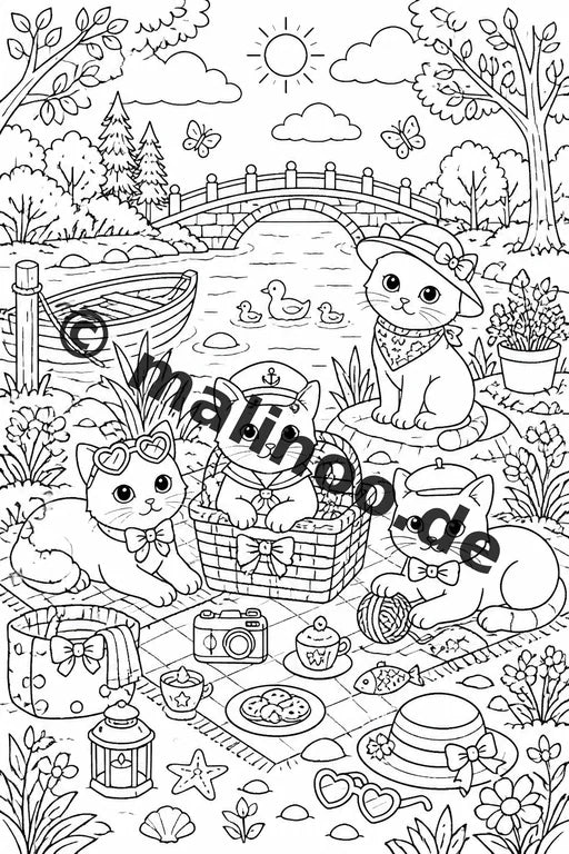 Katzen Malbuch 20 Ausmalbilder gedruckt, ungebunden – Vorschaubild 2