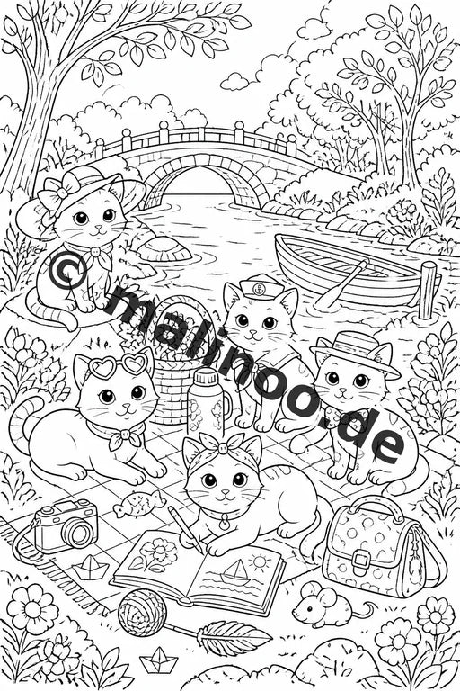 Katzen Malbuch 20 Ausmalbilder gedruckt, ungebunden – Vorschaubild 2