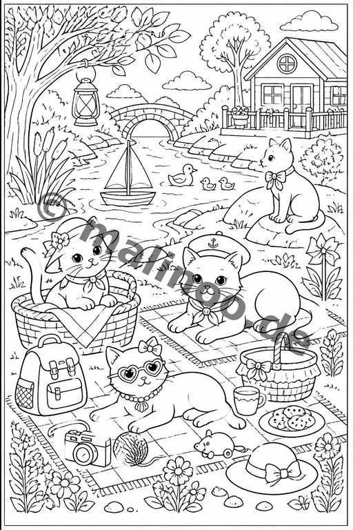 Katzen Malbuch 20 Ausmalbilder gedruckt+lose – Vorschaubild 2