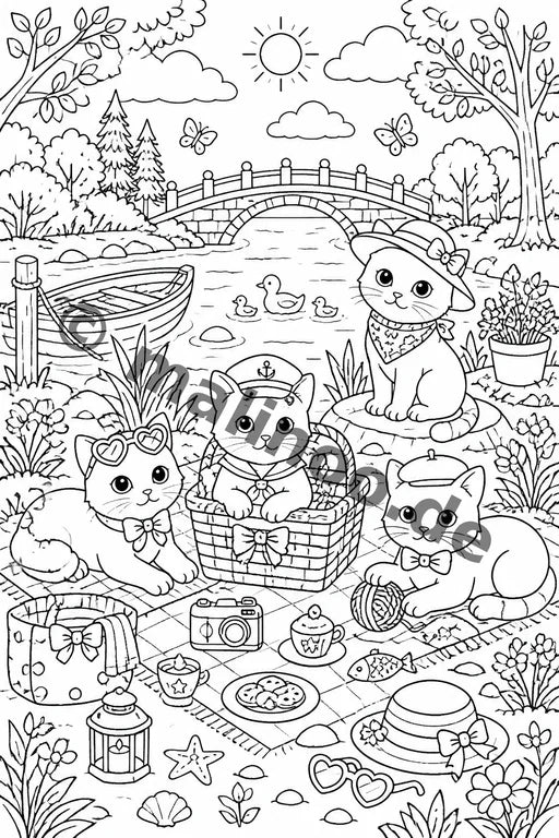 Katzen Malbuch 20 Ausmalbilder gedruckt+lose – Vorschaubild 2