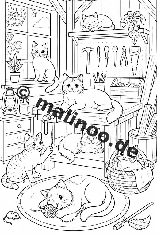 Katzen Malbuch 20 Ausmalbilder gedruckt, ungebunden – Vorschaubild 4