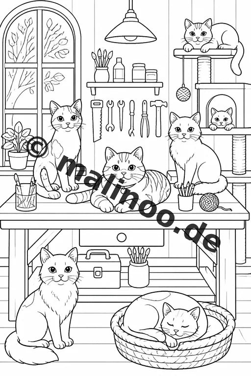 Katzen Malbuch 20 Ausmalbilder gedruckt, ungebunden – Vorschaubild 4