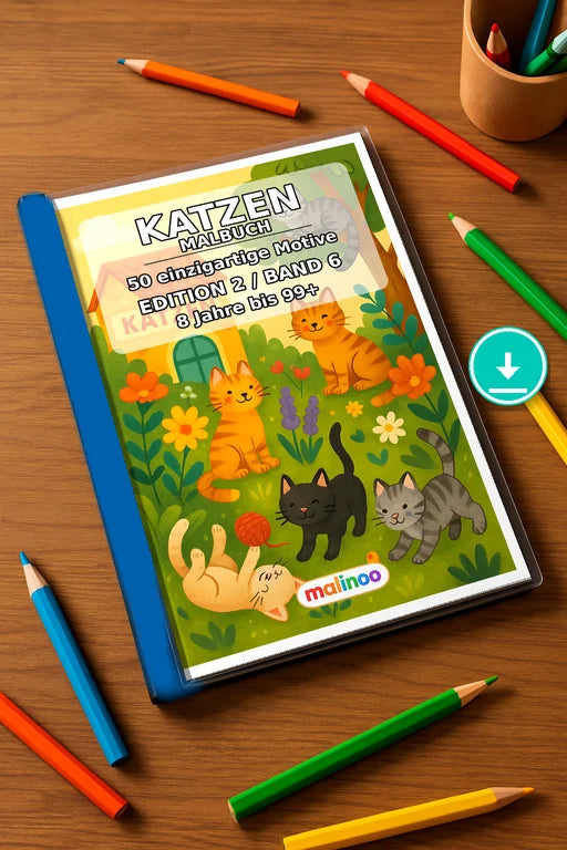 Katzen Malbuch 50 Ausmalbilder PDF Download – Mockup-Ansicht