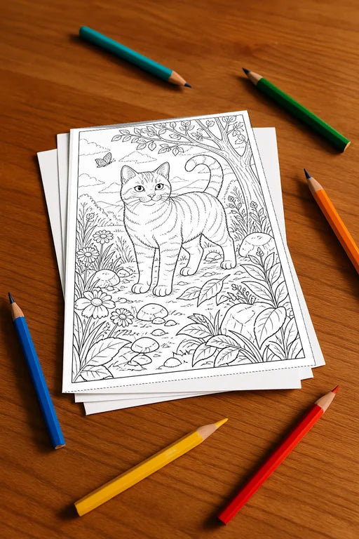 Katzen Malbuch 50 Ausmalbilder gedruckt, ungebunden – Mockup-Ansicht