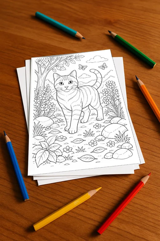 Katzen Malbuch 50 Ausmalbilder gedruckt+lose – Mockup-Ansicht