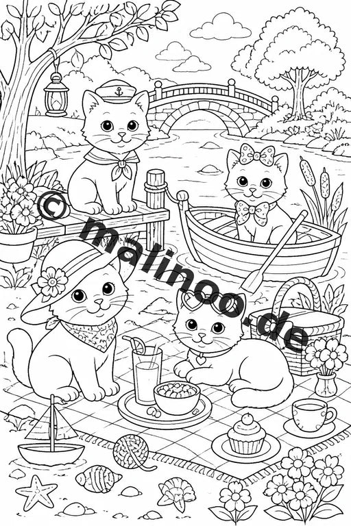 Katzen Malbuch 50 Ausmalbilder gedruckt, ungebunden – Vorschaubild 2