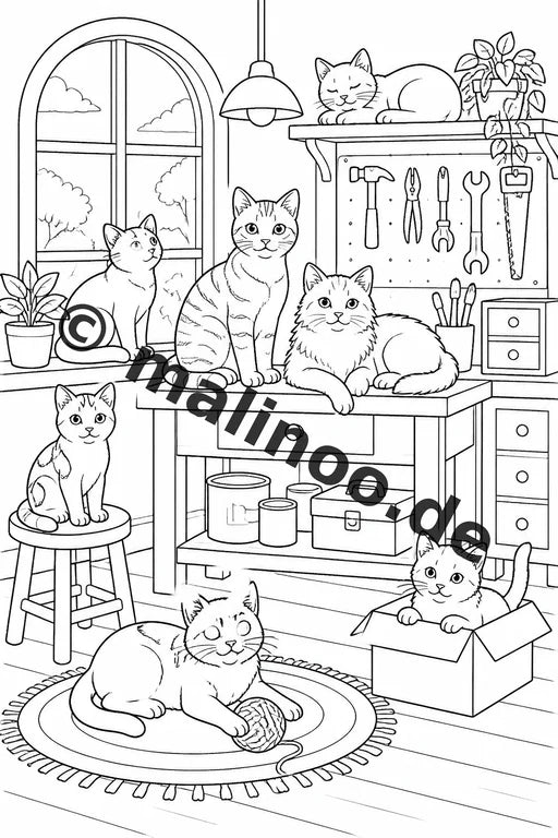 Katzen Malbuch 50 Ausmalbilder gedruckt, ungebunden – Vorschaubild 4