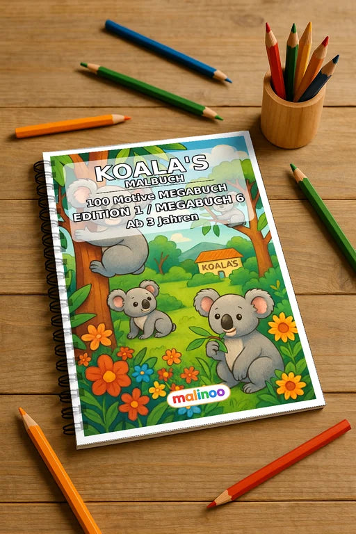Koala's Malbuch 100 Ausmalbilder gedruckt und gebunden – Mockup-Ansicht