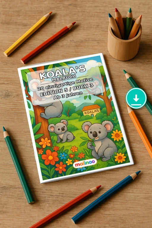 Koala's Malbuch 20 Ausmalbilder PDF Download – Mockup-Ansicht