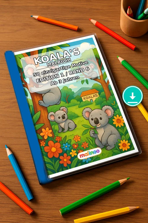 Koala's Malbuch 50 Ausmalbilder PDF Download – Mockup-Ansicht