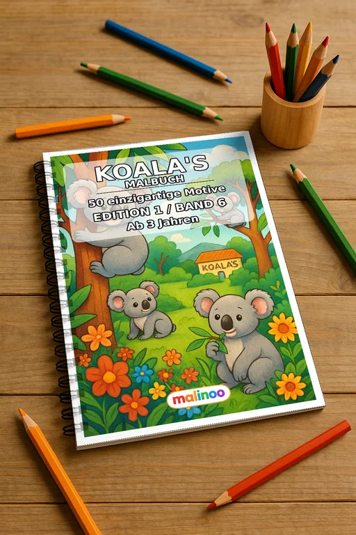 Koala's Malbuch 50 Ausmalbilder gedruckt und gebunden – Mockup-Ansicht