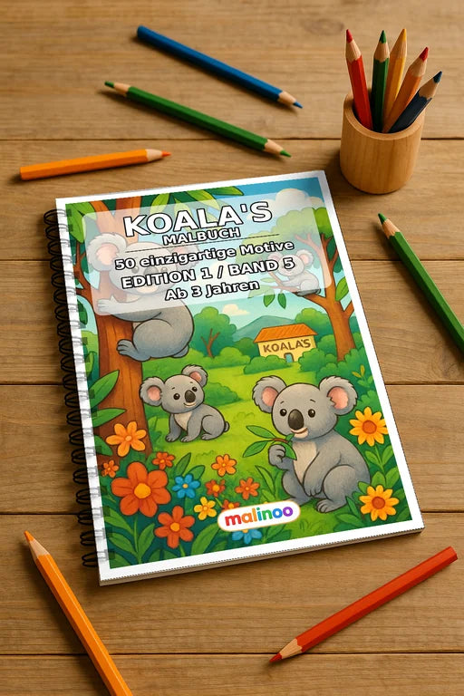 Koala's Malbuch 50 Ausmalbilder gedruckt und gebunden – Mockup-Ansicht